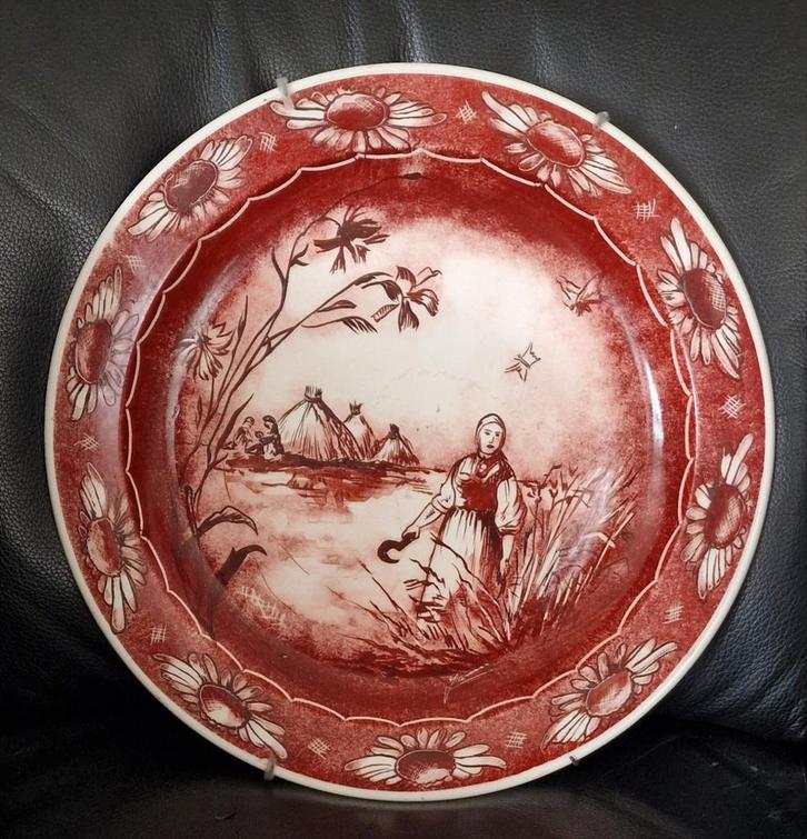 Groot 40 cm uniek handgeschilderd wandbord Petrus Regout, Antiek en Kunst, Antiek | Wandborden en Tegels, Ophalen