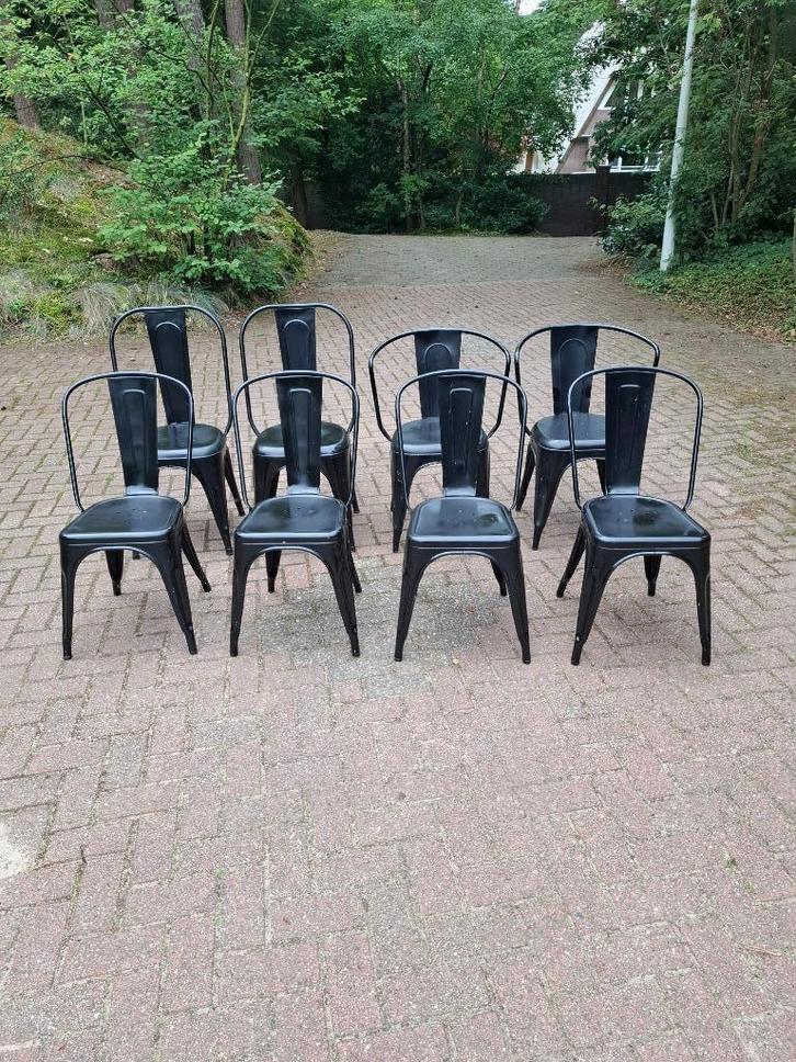 4 tolix stoelen: origineel, Huis en Inrichting, Stoelen, Gebruikt, Metaal, Zwart, Ophalen