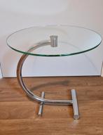 Glazen Salontafel met Chrome Onderstel, Huis en Inrichting, Ophalen of Verzenden, Gebruikt, Rond, Modern