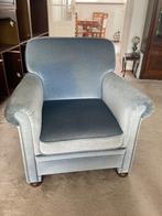 Mooie fauteuil in blauwe velours-stof, Huis en Inrichting, Fauteuils, Ophalen, Neutraal, 75 tot 100 cm, Zo goed als nieuw