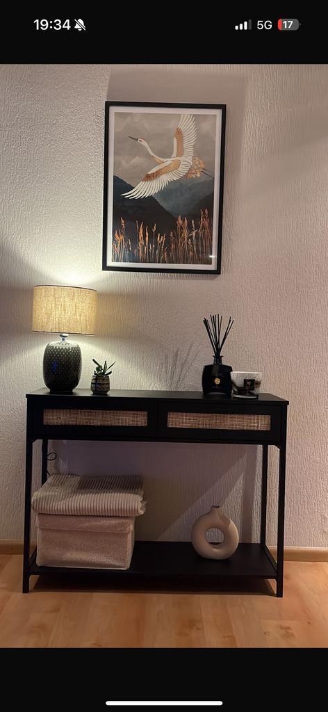 Stijlvolle zwarte sidetable / haltafel met lades, Huis en Inrichting, Tafels | Sidetables, Zo goed als nieuw, 25 tot 50 cm, 100 tot 150 cm