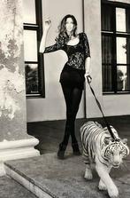 Sexy vrouw met tijger aan de riem H 1,2 x B-1,0, Ophalen of Verzenden