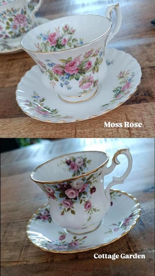 2 Royal Albert Moss Rose & Cottage Garden - kop en schotels, Antiek en Kunst, Antiek | Porselein, Ophalen of Verzenden