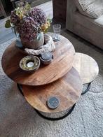 Set van 3 Mango Houten Bijzettafels, Ophalen, Minder dan 45 cm, Rond, Zo goed als nieuw