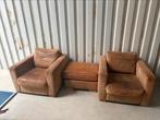 2x fauteuils met voetenbankje pilotenleer, Ophalen, Gebruikt, Vintage, 75 tot 100 cm