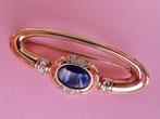 jwg Vintage 70s 80s broche blauw glas steen goud verguld, Sieraden, Tassen en Uiterlijk, Antieke sieraden, Verzenden, Overige materialen