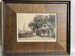 Martin van Waning (1889-1972) ets van oud huisje en kerk, Ophalen of Verzenden