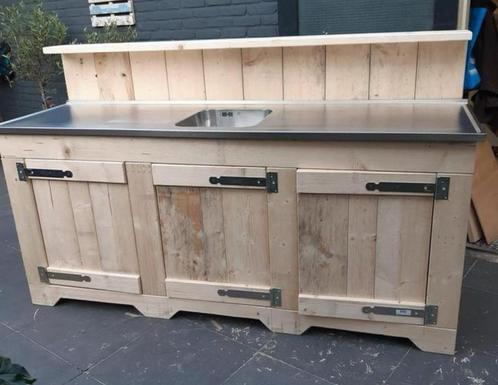 Steigerhouten buitenkeuken met rvs aanrechtblad, Tuin en Terras, Buitenkeukens, Nieuw, Ophalen