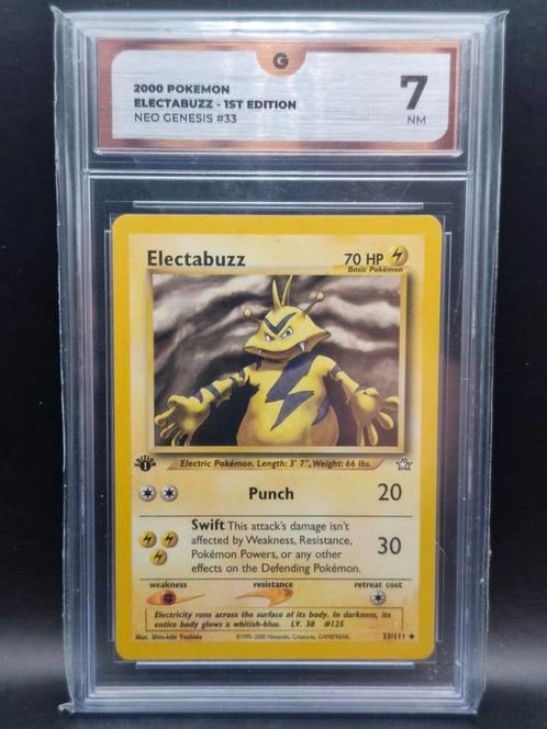 Electabuzz 1st edition neo genesis global grading 7 nm, Hobby en Vrije tijd, Verzamelkaartspellen | Pokémon, Zo goed als nieuw