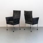 2x Montis Chaplin stoelen Antraciet leder rvs/dop, Ophalen of Verzenden, Zo goed als nieuw, Leer