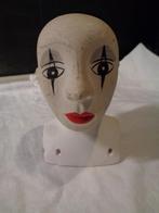 14 cm hoge gipse pierrot hoofd, Verzamelen, Poppen, Ophalen of Verzenden, Gebruikt, Pop