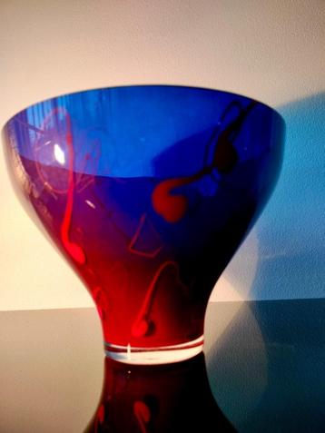 Schaal Glas Bohemen Petrol Vintage Rony Plesl Gesigneerd beschikbaar voor biedingen