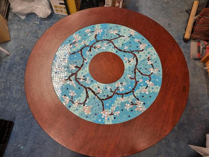 Mozaïektafel ingelegd in hout, Antiek en Kunst, Antiek | Meubels | Tafels, Ophalen