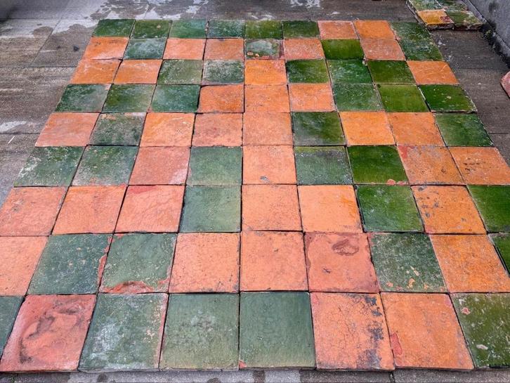 Antieke geglazuurde estrikken 3.5m2, Doe-het-zelf en Verbouw, Tegels, Gebruikt, Vloertegels, Overige materialen, Minder dan 20 cm