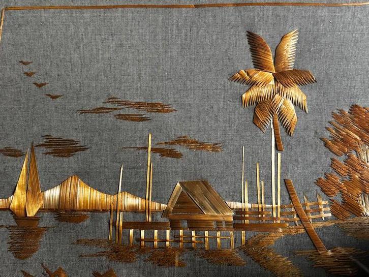 Aziatische Stro Inlegkunst Tropisch Landschap, Antiek en Kunst, Kunst | Niet-Westerse kunst, Ophalen of Verzenden