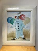 T. Sutton; Olieverf op doek, clown, houten lijst., Ophalen of Verzenden