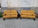 2x Mid Century Deens Design Lederen Banken | Vintage Sofa, Minder dan 150 cm, Rechte bank, Gebruikt, Ophalen of Verzenden