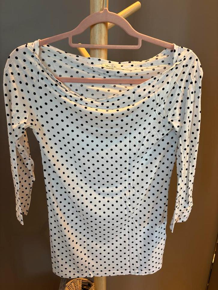 Leuke top Vanilia  met watervalhals & 3/4 mouw, Kleding | Dames, Blouses en Tunieken, Gedragen, Maat 36 (S), Wit, Ophalen of Verzenden