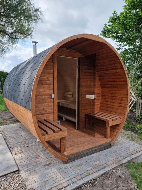 Barrel sauna in 3 meter compleet met houtkachel en opgebouwd, Sport en Fitness, Sauna, Nieuw, Complete sauna, Fins of Traditioneel