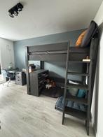 Grijze Hoogslaper met Bureau en Boekenkast, Ophalen, Gebruikt, Eenpersoons, 210 cm