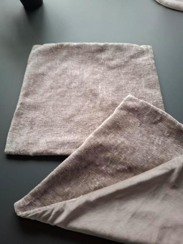 2x Lichtgrijze Velours Kussenhoezen 45x45cm, Huis en Inrichting, Woonaccessoires | Kussens, Zo goed als nieuw, Grijs, Vierkant