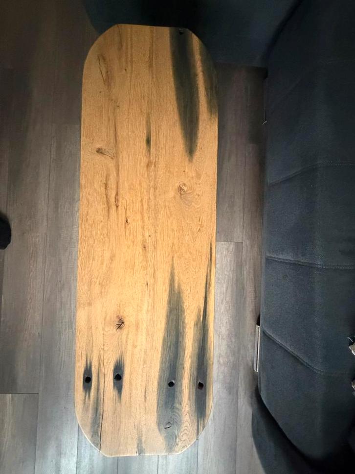 Robuuste salontafel van oud eiken wagonhout, Huis en Inrichting, Tafels | Salontafels, Gebruikt, Minder dan 50 cm, 100 tot 150 cm