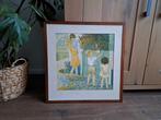 Ingelijste prent kindjes en paardenstal B Midderigh Bokhorst, Ophalen of Verzenden, Gebruikt, Schilderij, 50 tot 75 cm