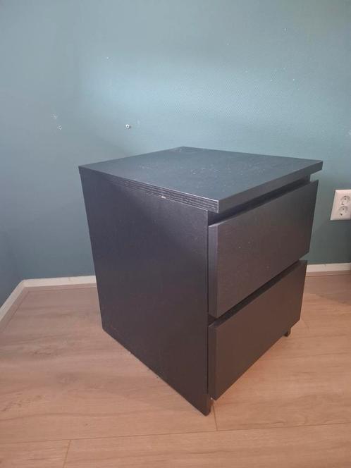 IKEA KULLEN nachtkastje – 2 lades – zwart, Huis en Inrichting, Slaapkamer | Nachtkastjes, Gebruikt, Minder dan 55 cm, Minder dan 45 cm
