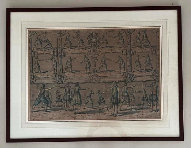 Oude Gravure Schermkunst Sabel Floret Degen, Antiek en Kunst, Kunst | Etsen en Gravures, Ophalen