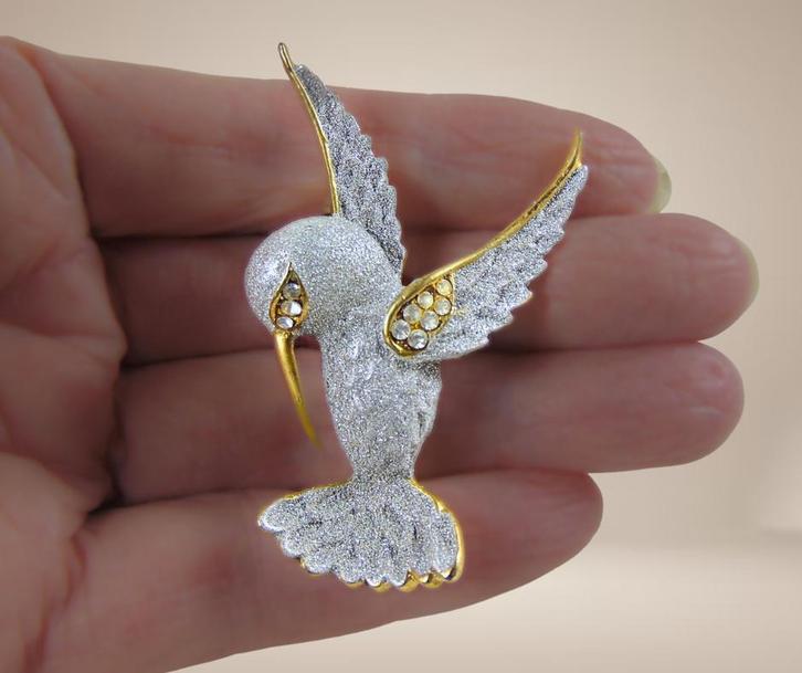 Prachtige vintage KOLIBRI strass broche!, Sieraden, Tassen en Uiterlijk, Broches, Zo goed als nieuw, Overige materialen, Overige kleuren