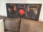 Stoer Schilderij horen zien zwijgen gangster apen 60x120 cm, Antiek en Kunst, Ophalen
