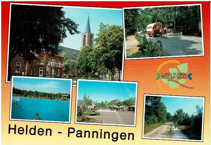 Ansichtkaart Helden - Panningen, kerk, dorpsstraat, huifkar, Verzamelen, Ansichtkaarten | Nederland, Ongelopen, Limburg, 1980 tot heden