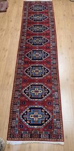 Vintage handgeknoopt perzisch tapijt loper kazak 400x90