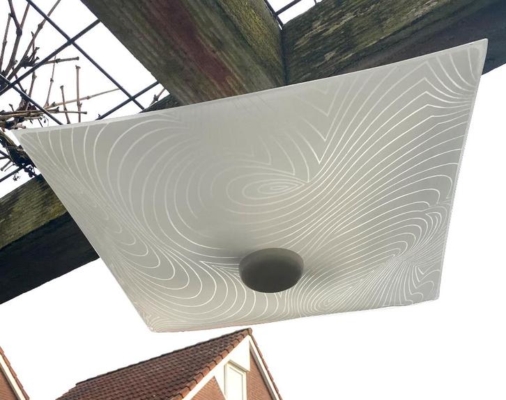Leuke Retro Plafonniére - vintage mid century sixties, Huis en Inrichting, Lampen | Plafondlampen, Gebruikt, Glas, Ophalen
