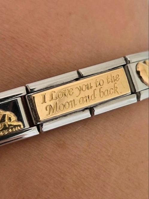 Nomination dubbele link 18k goud, Sieraden, Tassen en Uiterlijk, Bedels, Zo goed als nieuw, Overige merken, Zilver, 1 bedel, Ophalen of Verzenden