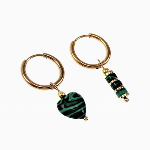 Ø16mm Oorringen + Malachiet Stenen Verguld Stalen Dames Oorb, Sieraden, Tassen en Uiterlijk, Oorbellen, Nieuw, Hangers, Overige materialen
