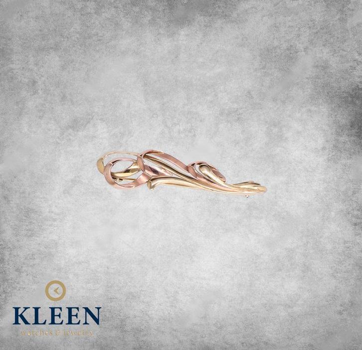 Sierlijke Gouden Broche Bicolor 14 krt, Sieraden, Tassen en Uiterlijk, Broches, Zo goed als nieuw, Goud, Goud, Ophalen of Verzenden