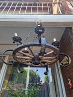 Antieke kandelaar houten wiel / huifkar - brocante, Antiek en Kunst, Ophalen of Verzenden