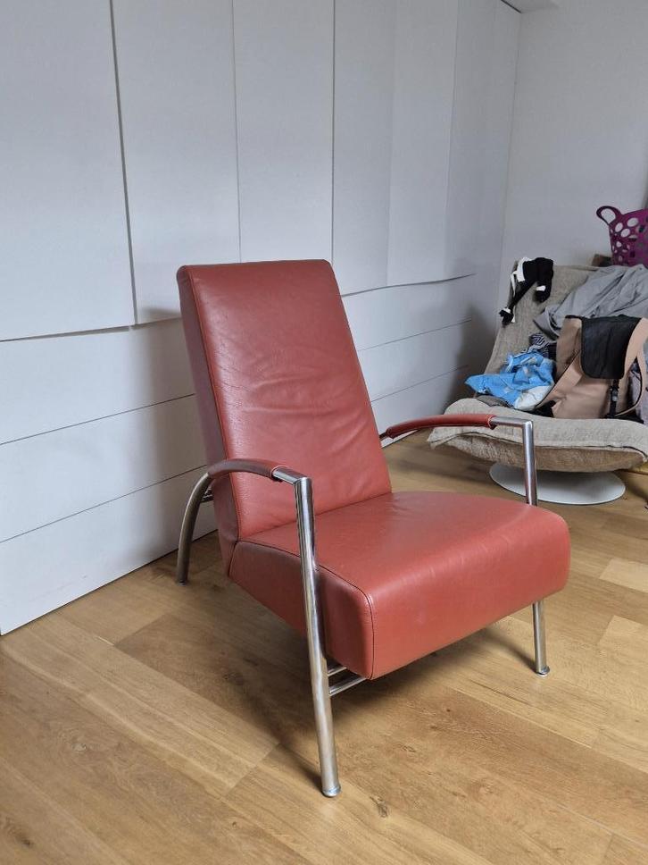 Harvink Club fauteuil, Huis en Inrichting, Fauteuils, Gebruikt, Leer, Metaal, 50 tot 75 cm, 75 tot 100 cm, Ophalen