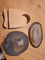 Nieuwe houten theelichthouder met 2 agaat schijven, Huis en Inrichting, Woonaccessoires | Overige, Ophalen of Verzenden, Nieuw