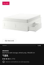 IKEA Brimnes bed frame 140x200, Ophalen, 100 tot 150 cm, 100 tot 150 cm, Zo goed als nieuw