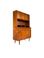 Vintage teakhouten secretaire, Korinth Møbelfabrik ‘60, Ophalen of Verzenden, Zo goed als nieuw, Vintage retro buisframe design rotan webbing papercord deens