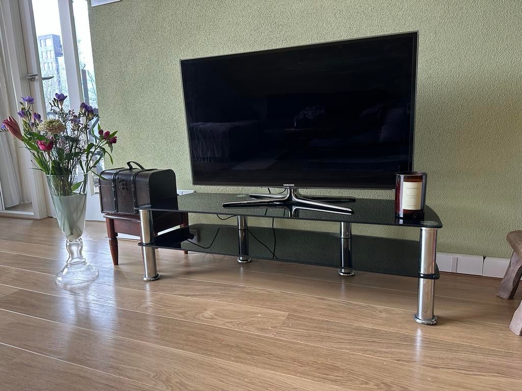 Gratis Stijlvol TV Meubel - Zwart Glas & Chroom, Ophalen, Gebruikt, 50 tot 100 cm, Glas