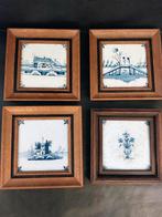 Antieke Delftse Tegels in Lijst (Set van 4), Ophalen of Verzenden