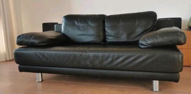Zwart leren Rolf Benz bank, Huis en Inrichting, Banken | Sofa's en Chaises Longues, Gebruikt, Tweepersoons, 150 tot 200 cm, 75 tot 100 cm