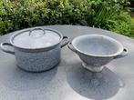 Grijs/blauw emaille vergiet en pan, Ophalen of Verzenden