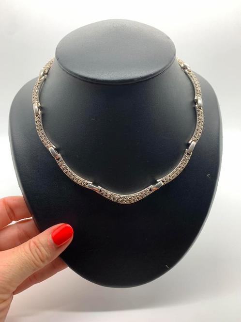 X775 Prachtige zilveren ketting markasietjes, Sieraden, Tassen en Uiterlijk, Kettingen, Zilver, Zilver, Met edelsteen, Ophalen of Verzenden