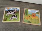 2 vrolijke, houten puzzels met dierenafbeelding, Ophalen of Verzenden, Minder dan 10 stukjes, Zo goed als nieuw, 6 maanden tot 2 jaar