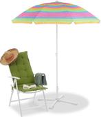 Relaxdays strandparasol gestreept - 2m parasol - zonnebesche, Nieuw, Strandparasol, Ophalen of Verzenden