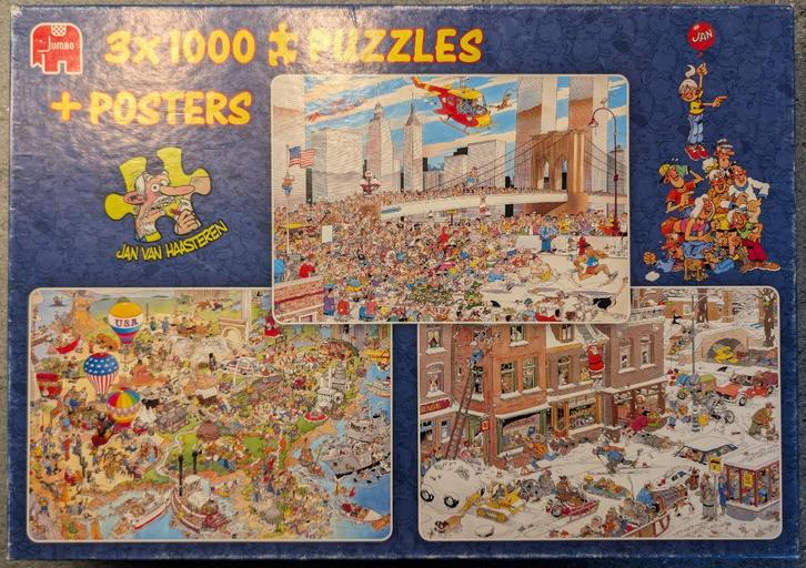 Jan van Haasteren - NY Marathon - USA - Streetlife 3x 1000, Hobby en Vrije tijd, Denksport en Puzzels, Gebruikt, Legpuzzel, 500 t/m 1500 stukjes
